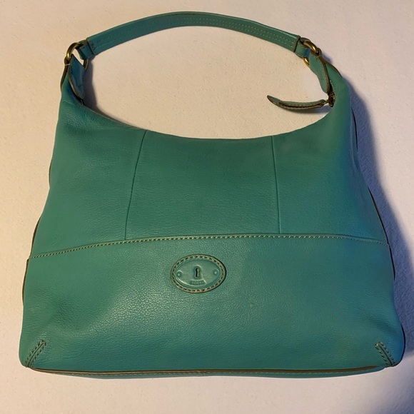 Fossil Tate Hobo Shoulder Bag 💯 %
Leather with gold hardware turquoise teal zip - Picture 4 of 8